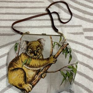 Koala Print Shoulder Bag with Brown Strap